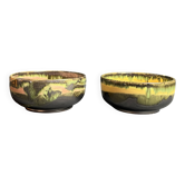 Vintage, two flamed stoneware bowls from the 20th century.