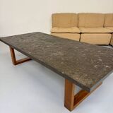 Thick slate coffee table, brutalist design from the 70s, Pia Manu style