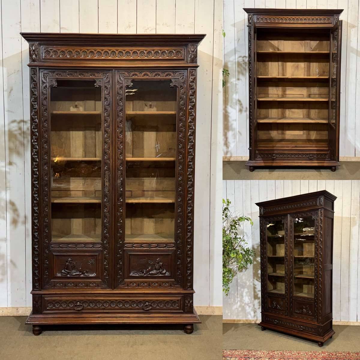 Breton library from the early 20th century in chestnut wood