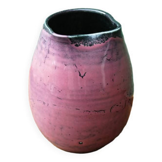 Pink vase in glazed stoneware, signed