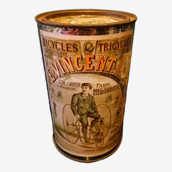 Ricoré lithographed sheet metal advertising box " Bicycles & Tricycles E. VINCENT. Nephew "
