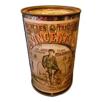 Ricoré lithographed sheet metal advertising box " Bicycles & Tricycles E. VINCENT. Nephew "