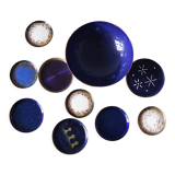 Vintage brass & enameled plates, set of 10