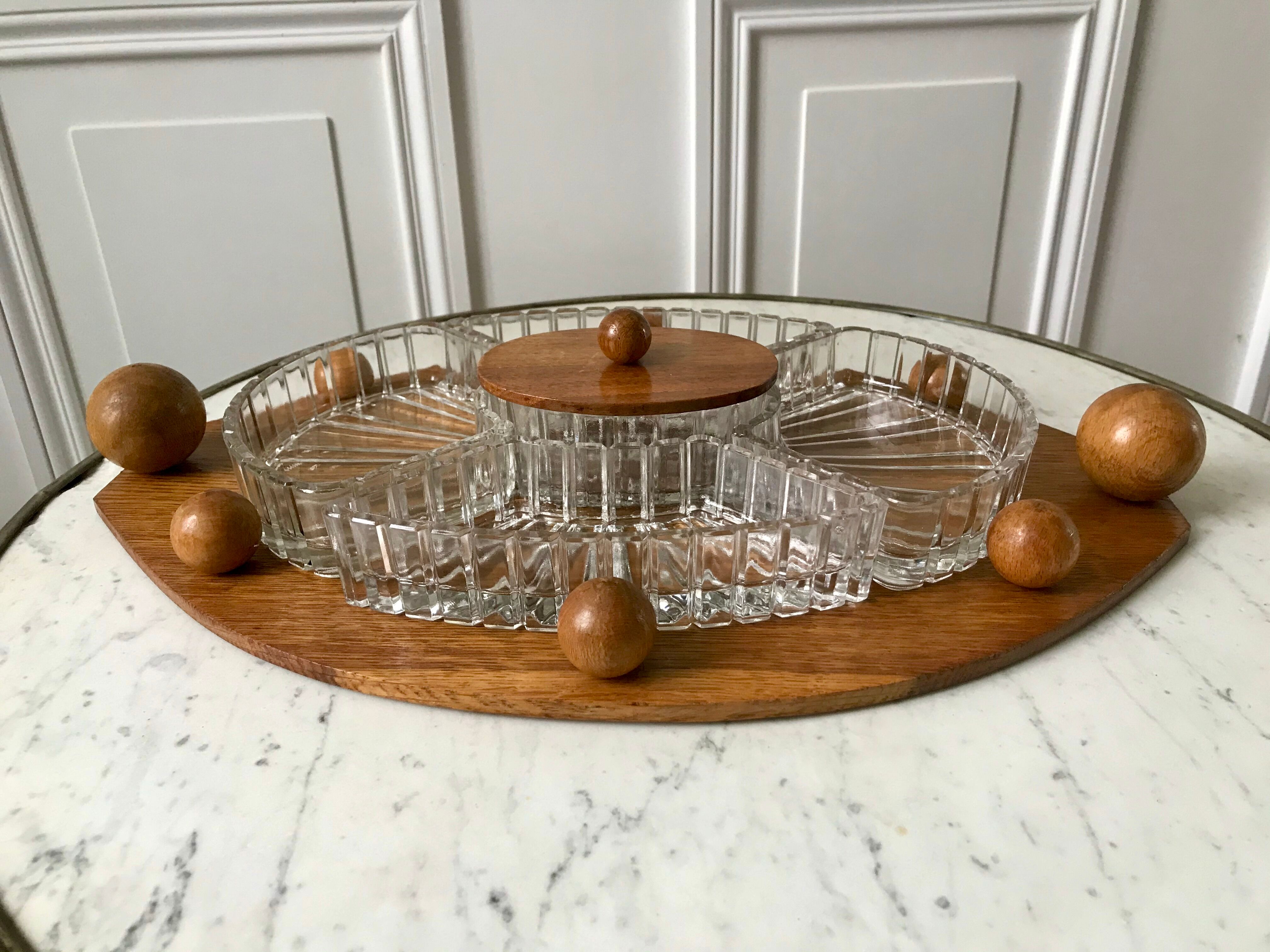 Wooden top and art deco glass 30s