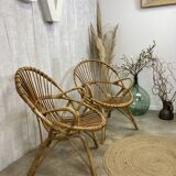 Pair of vintage rattan armchairs