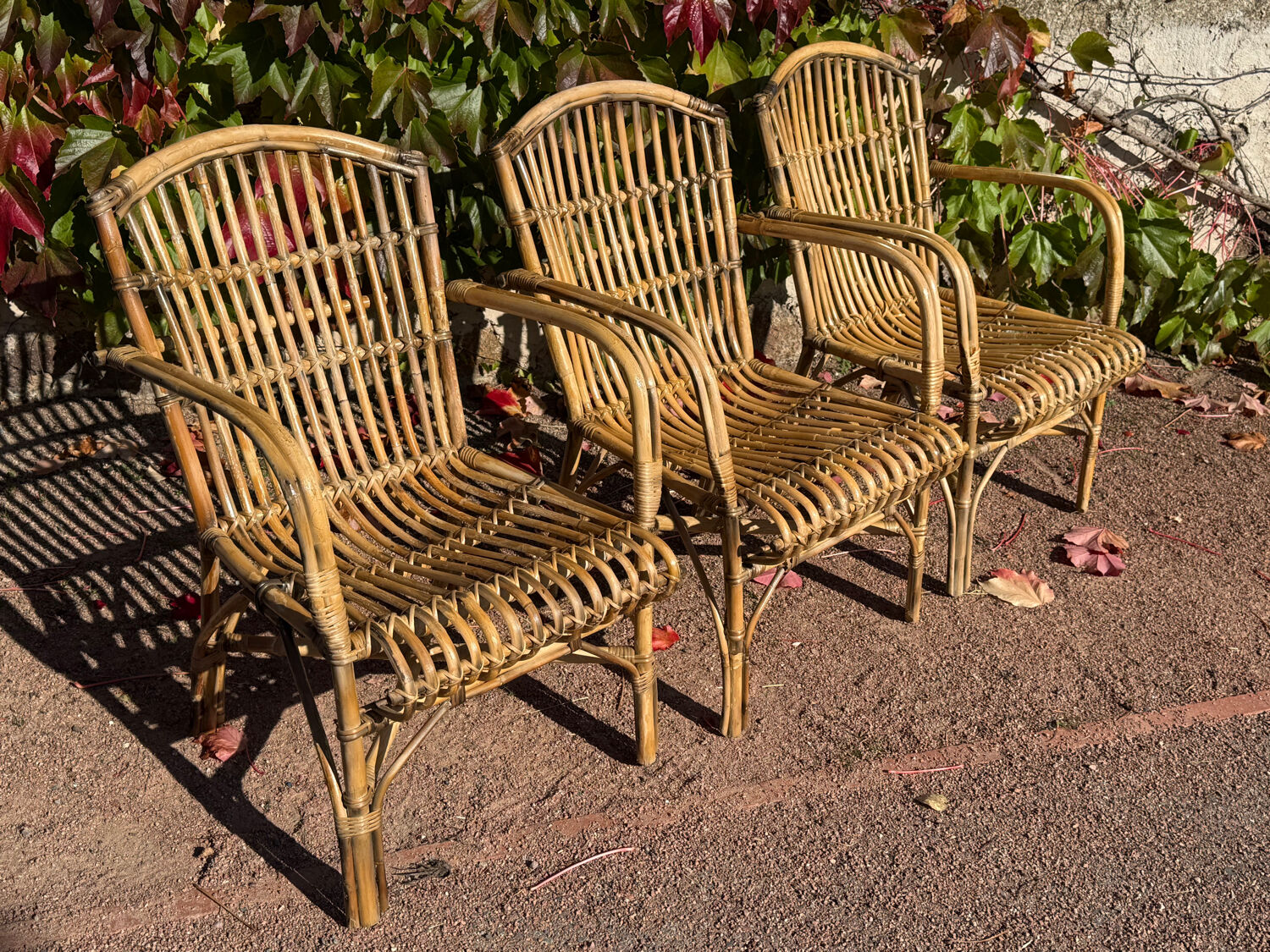 Set of 3 rattan armchairs from the 1970s France
