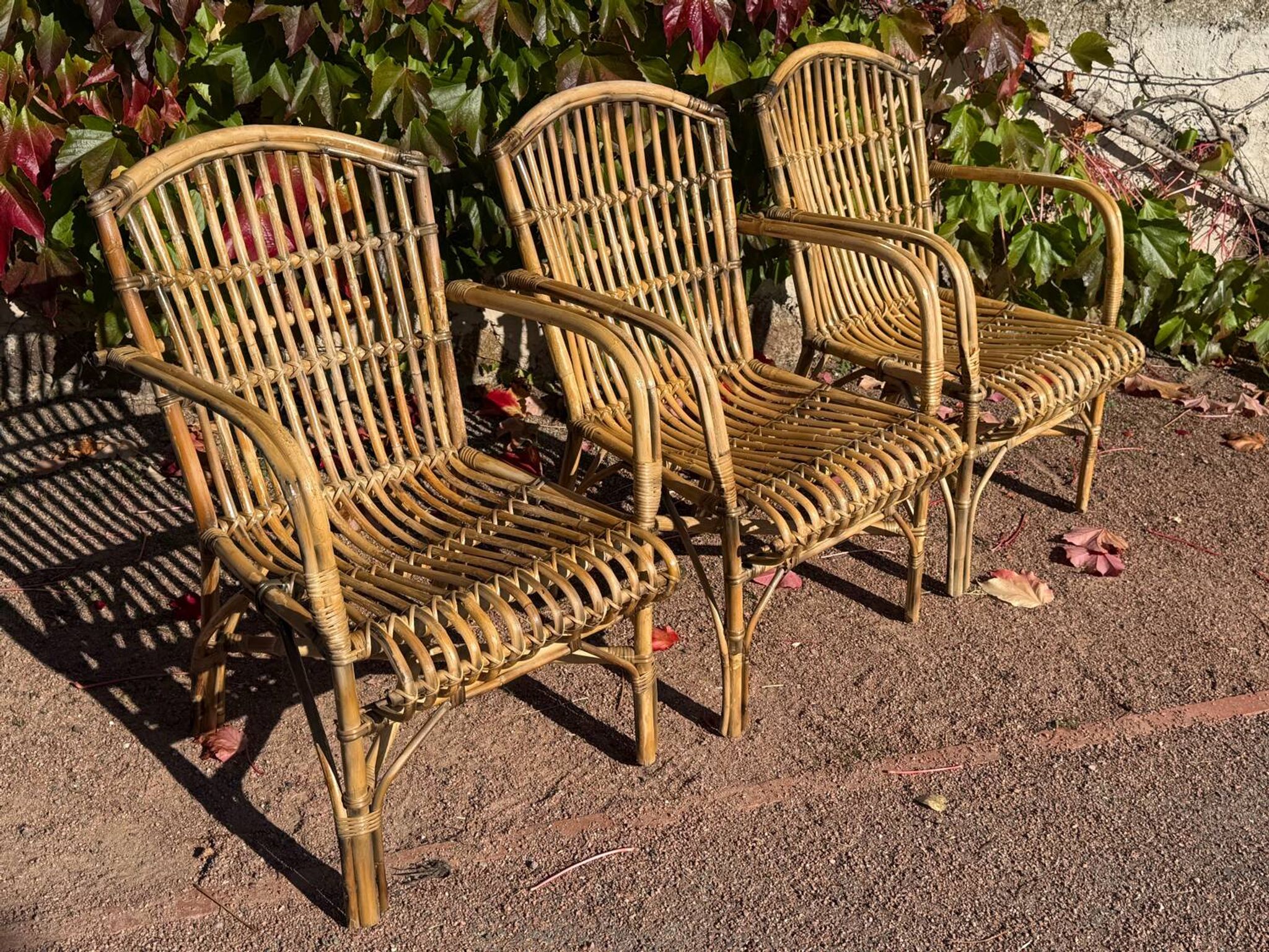 Set of 3 rattan armchairs from the 1970s France