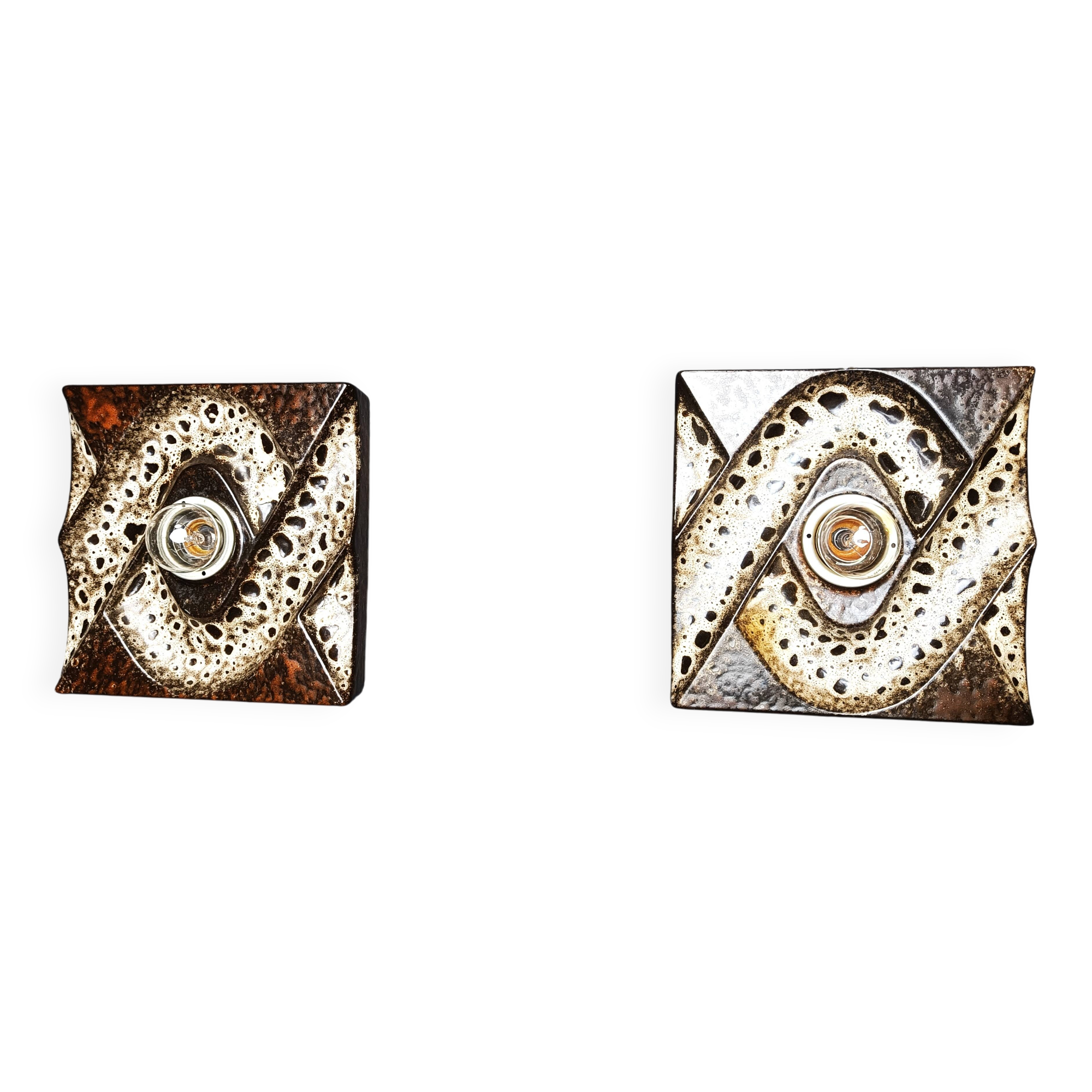 Pair of ceramic brutalist wall lamps by Pan Leuchten, 1960s