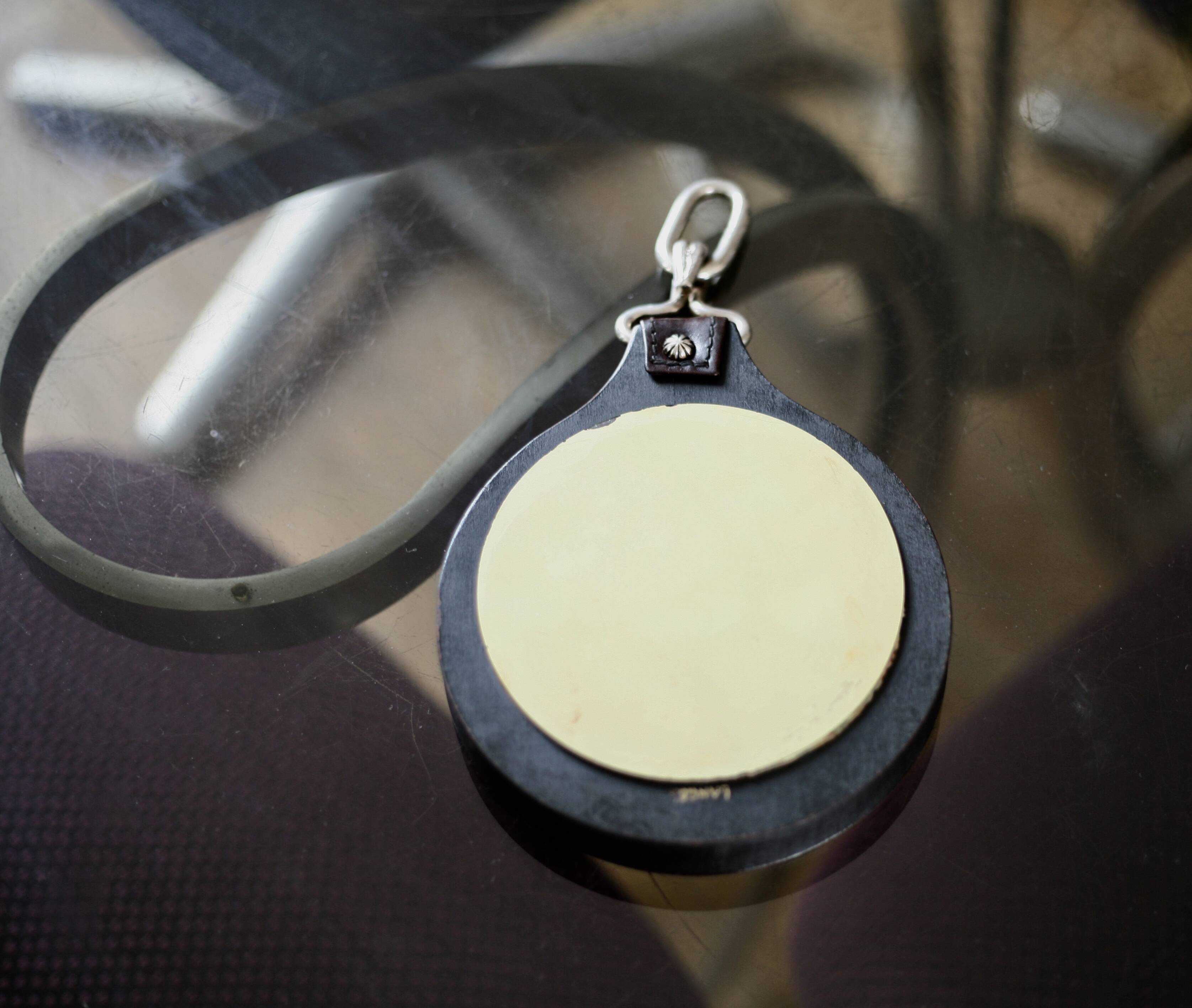 Lancel mirror, leather and wood, France 1960s