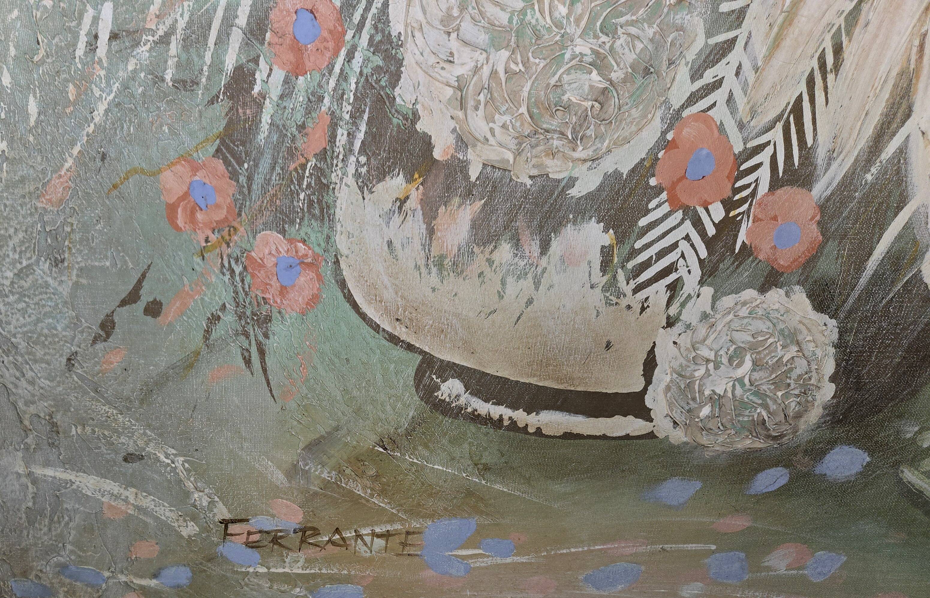 Grande huile sur toile – Nature morte florale – signée Ferrante – 105 x 156