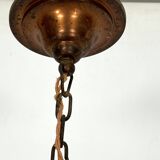 Vintage Industrial chandelier in copper and milk glass. Italy 1950s