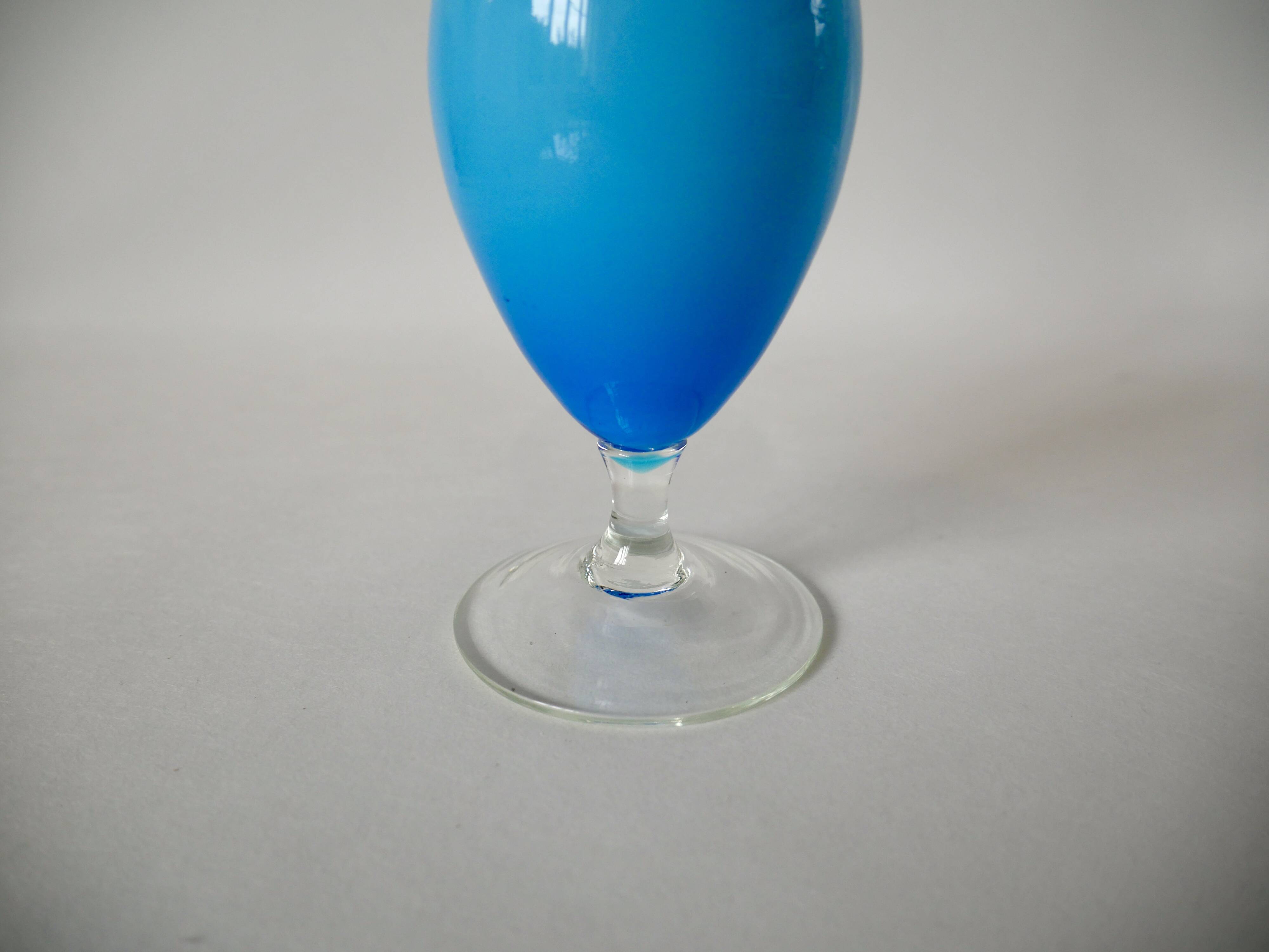 Designer vase in blue opaline from the 60s