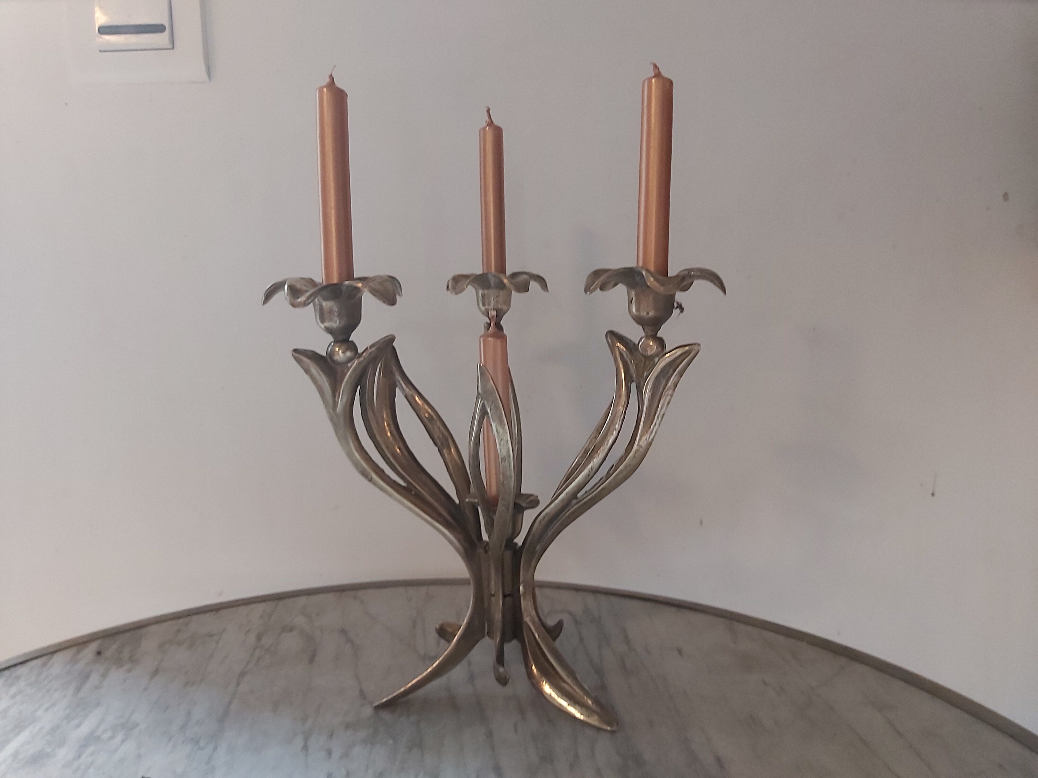 Candle holder 4 candles in vintage brass