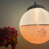 Vintage globe pendant light in white and pink opaline