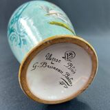 Blois earthenware vase signed Ulysse Bruneau Balon decorated with swan and crown