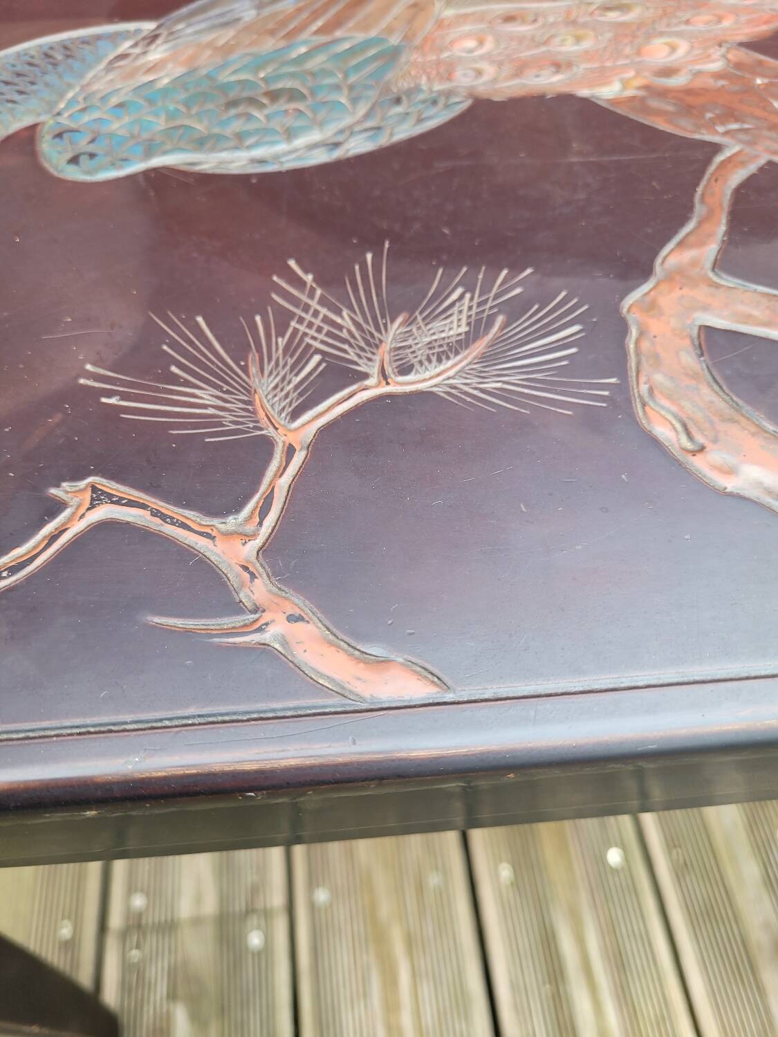 Japanese table in engraved lacquered wood