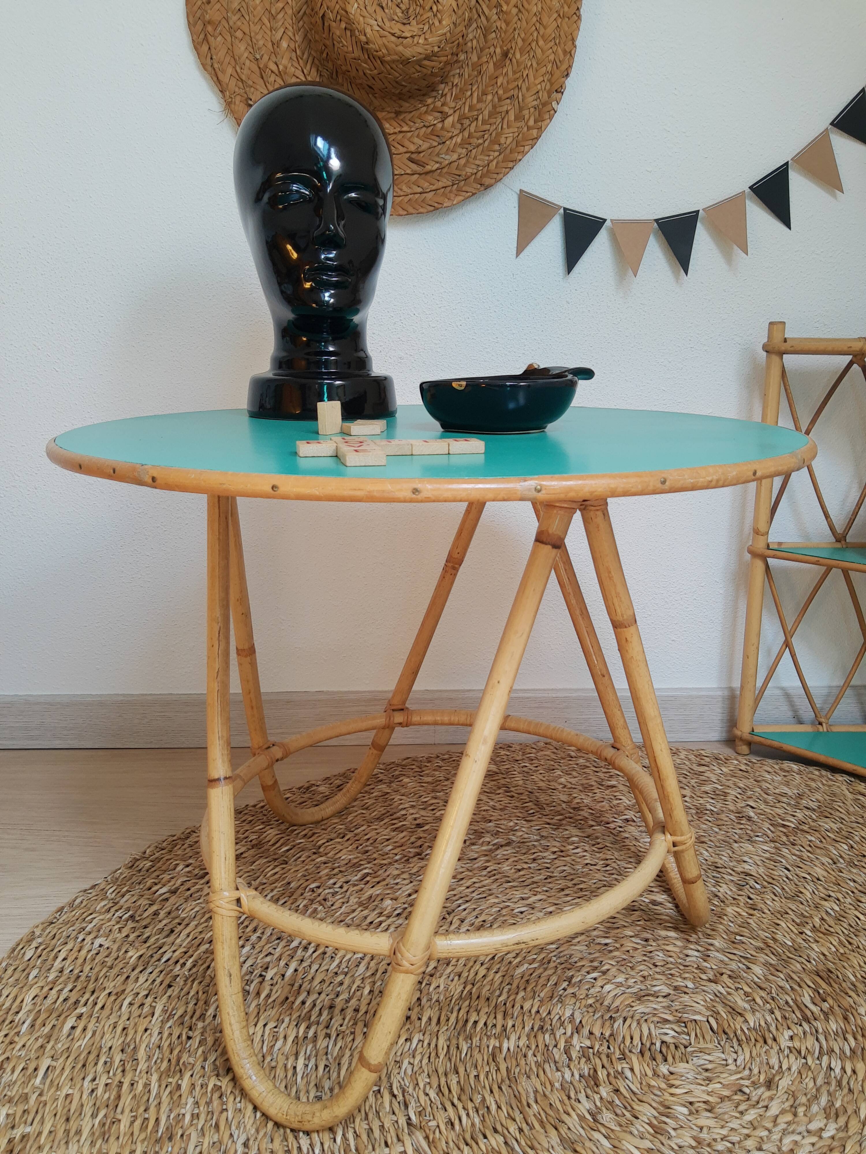 Vintage restyled rattan tripod table