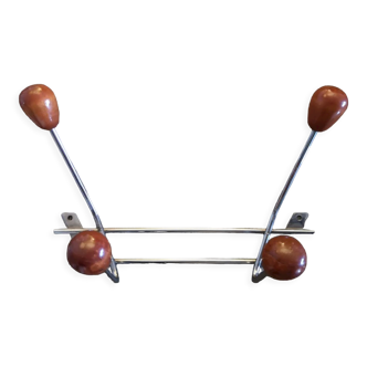 Coat rack/wall hook chrome and wood - 1960s/1970s