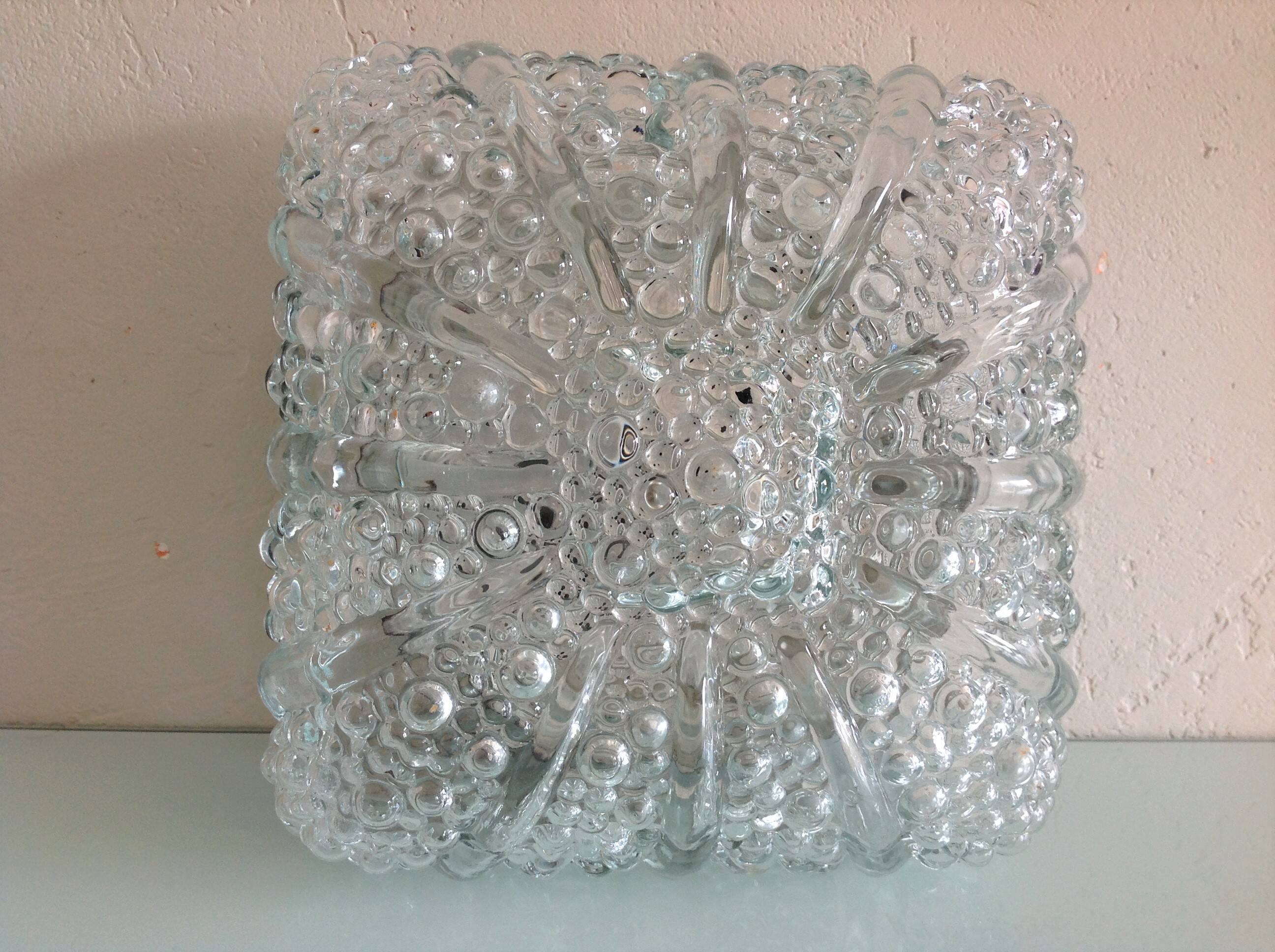 Plafonnier carré en verre bullé / vintage années 60-70