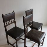 Ensemble de 3 chaises Renaissance en chêne et cuir gaufré, 19ème siècle, Belgique
