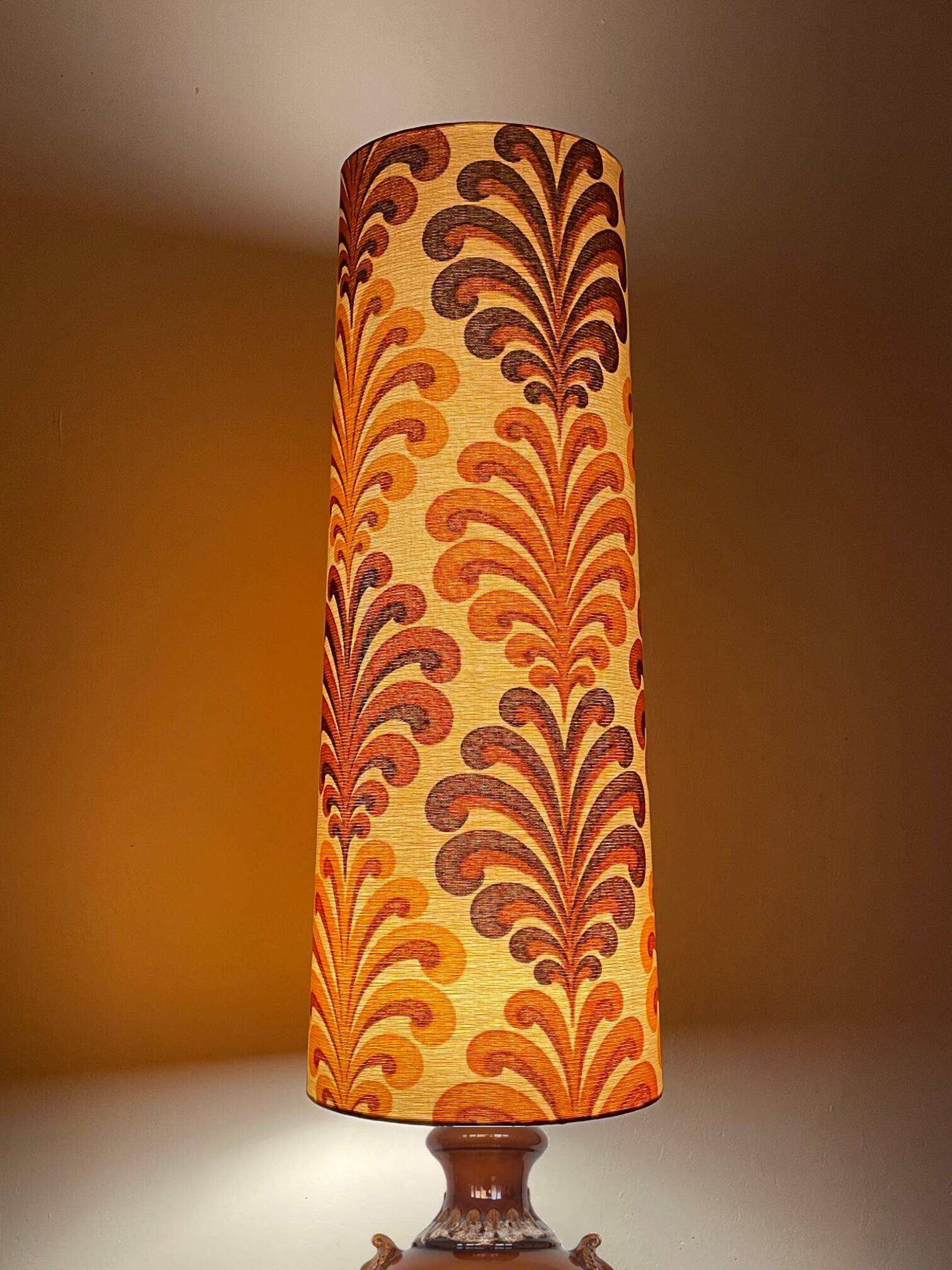 Fougère floor lamp in fabric and brown ceramic, 1970