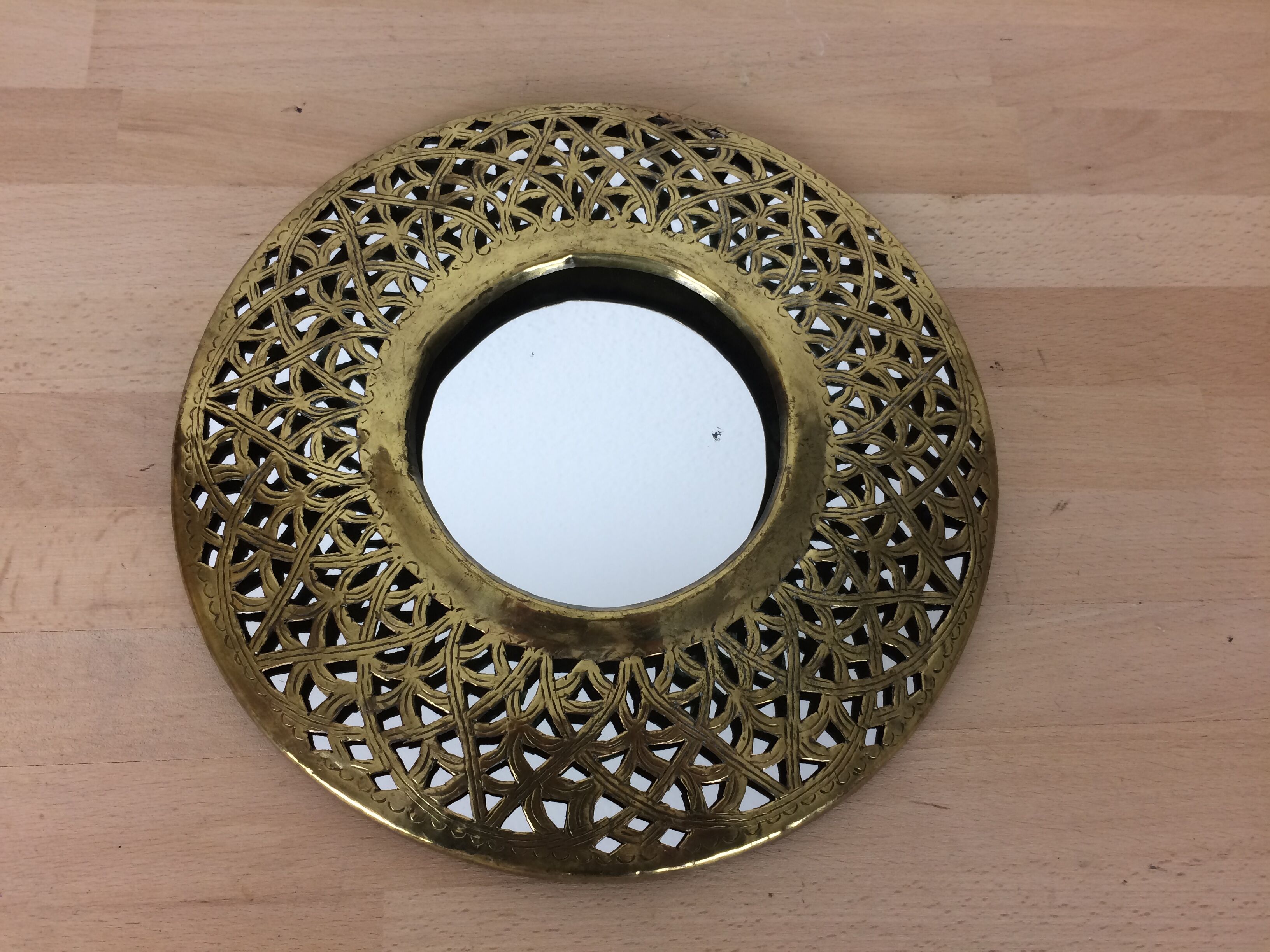Oriental brass round mirror 28 cm