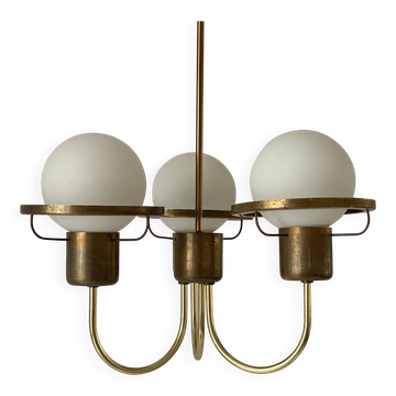 Suspension à 3 boules en verre et cadre en laiton, Allemagne, années 1960
