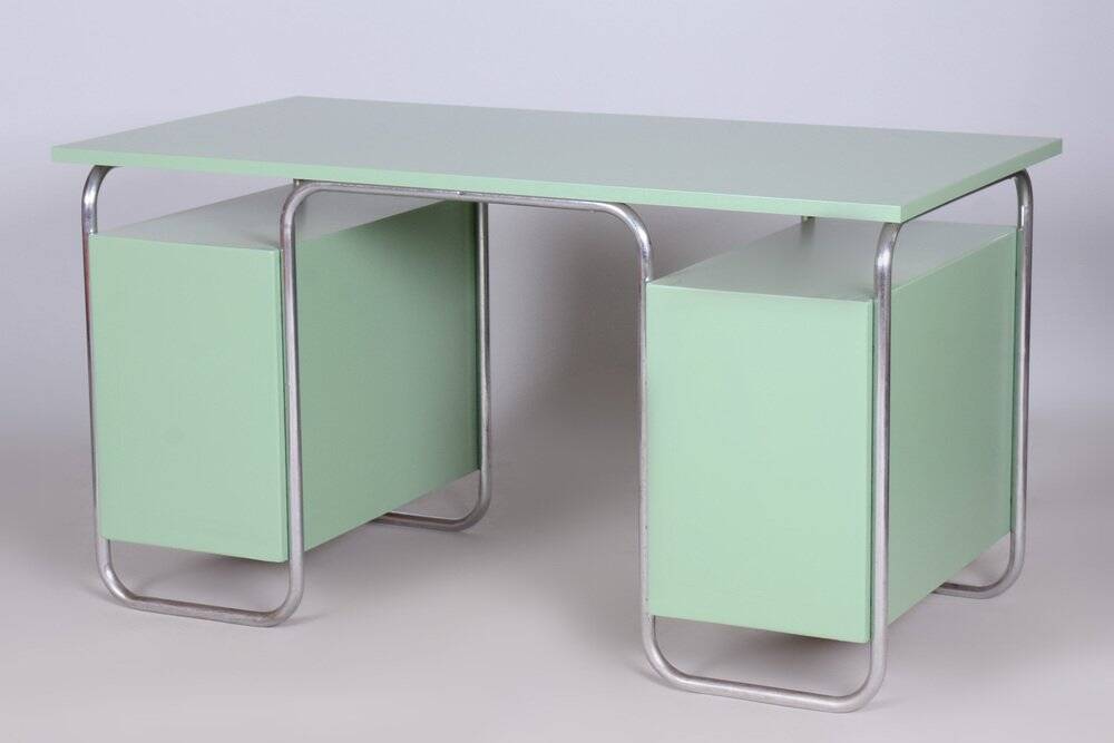 Bauhaus Writing Desk and Chair in Chrome-Plated Steel from Thonet, Czechia, 1930s, Set of 2