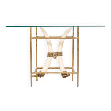TABLE CONSOLE EN RÉSINE AVEC TUSKS FRANÇAISE INHABITUELLE DES ANNÉES 1970, HENRI FERNANDEZ c.1970