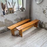 Pair of Charlotte Perriand Les Arcs pine benches
