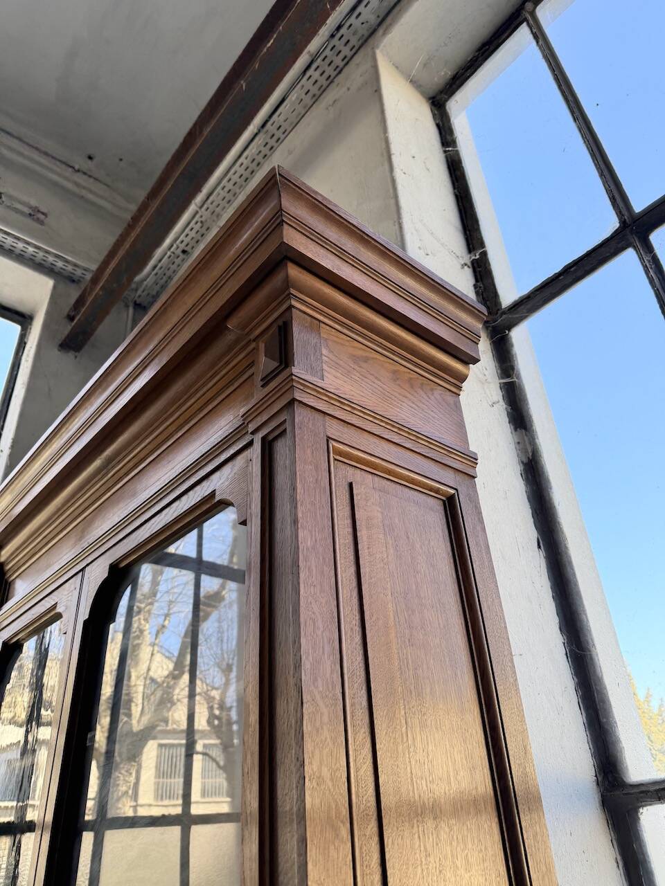 Antique XL Napoleonic oak glass bookcase, 19th century