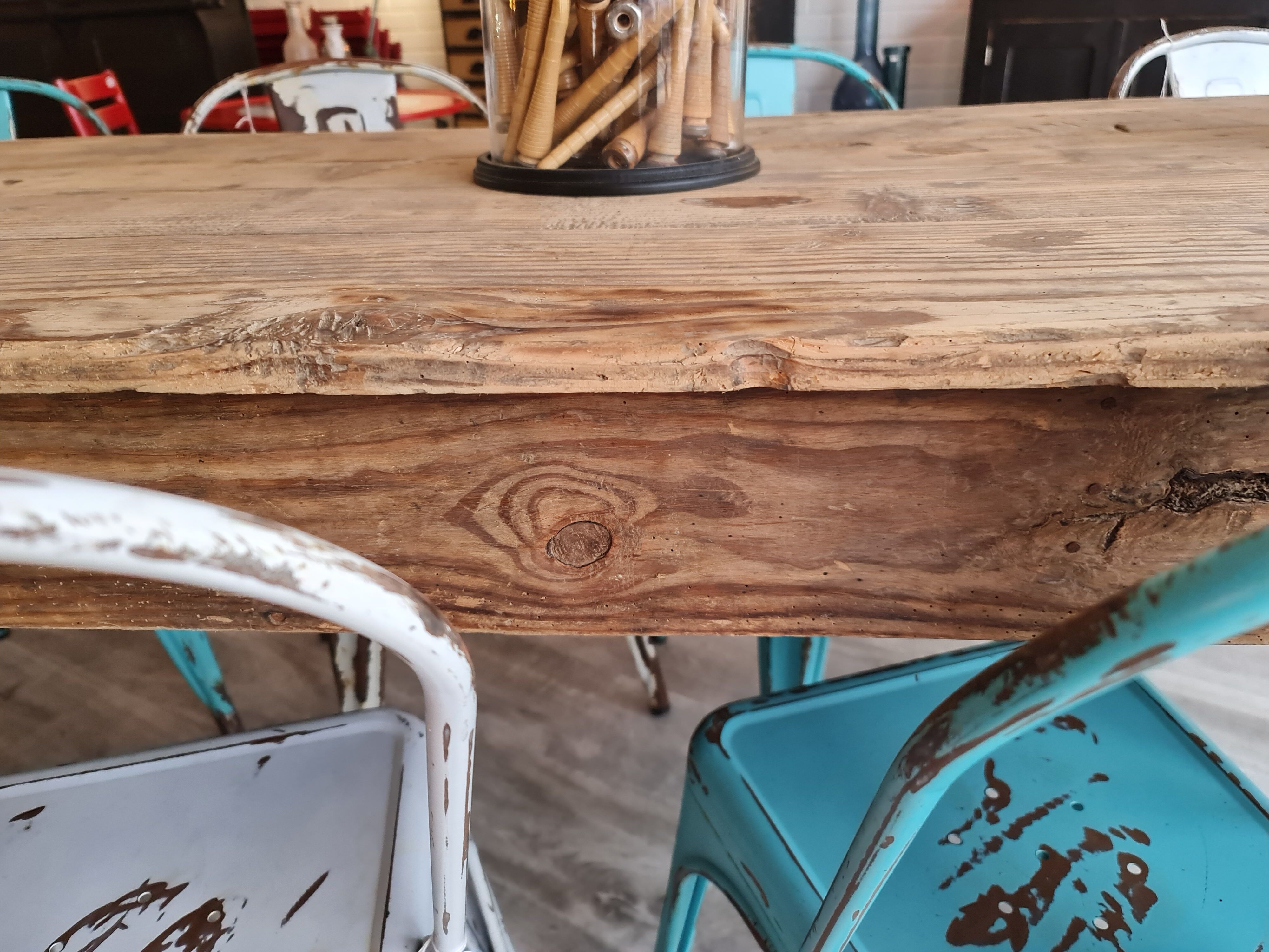 Large antique farmhouse table with a drawer