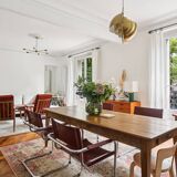 Varnished oak farmhouse table