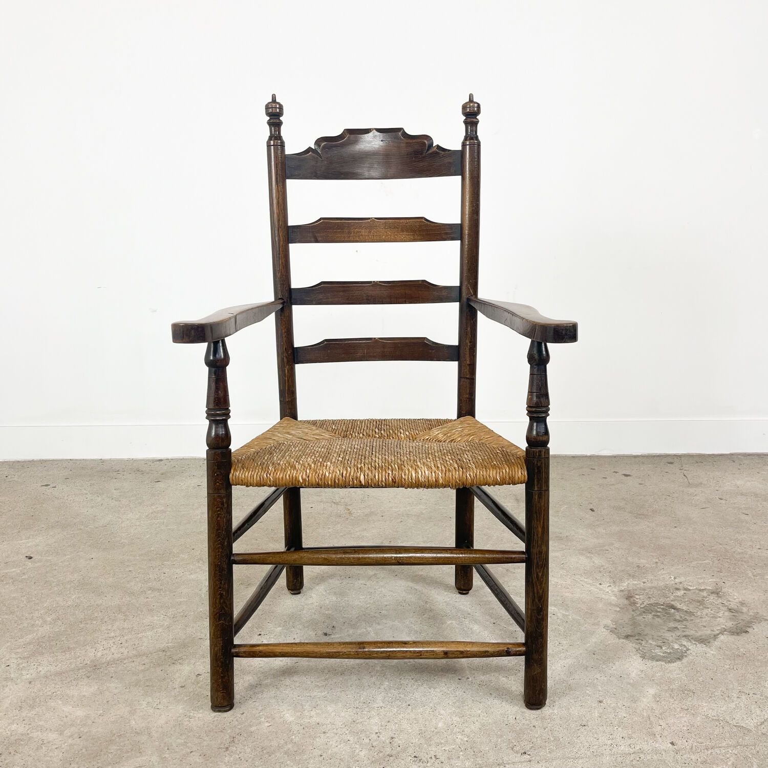 Antique oak wooden farmhouse armchair with cane seat Zutphen