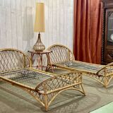 1960s rattan bed with metal base