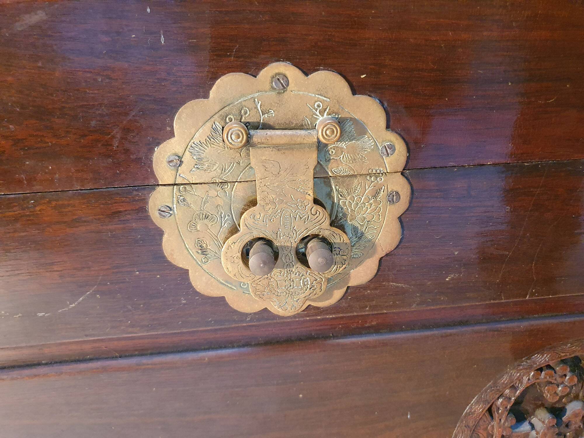 Chinese wedding chest in carved wood
