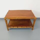 Table basse vintage en rotin et bois
