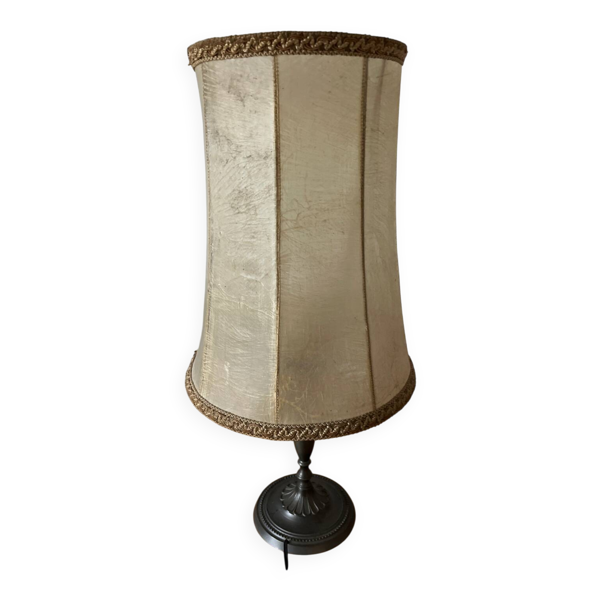 Vintage table lamp, front light, rice paper, pewter base, signed