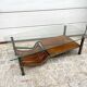 Wrought iron and leather coffee table, brutalist style, 1970s