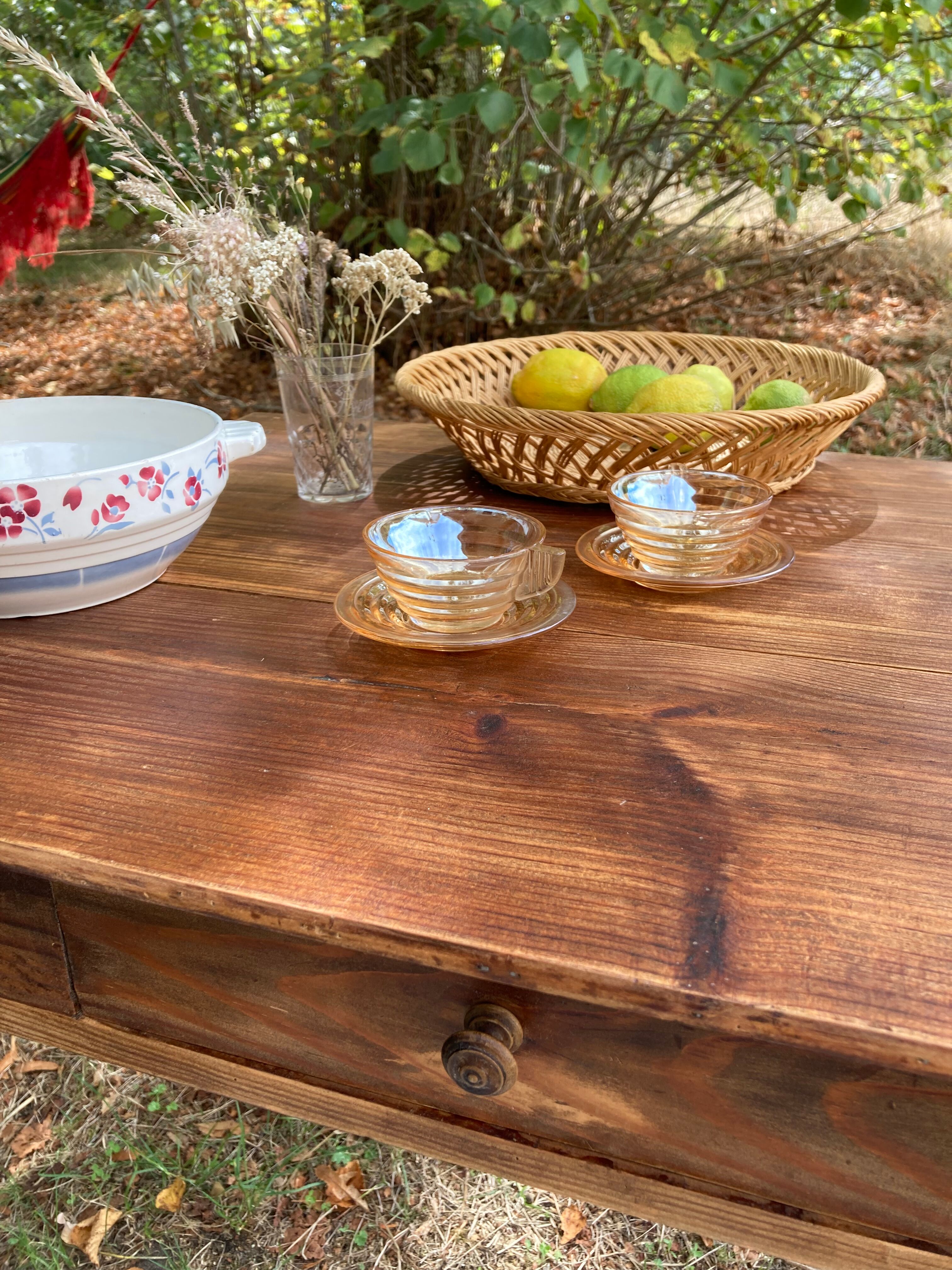 Farmhouse table 80x59cm XIXth century wooden with drawer