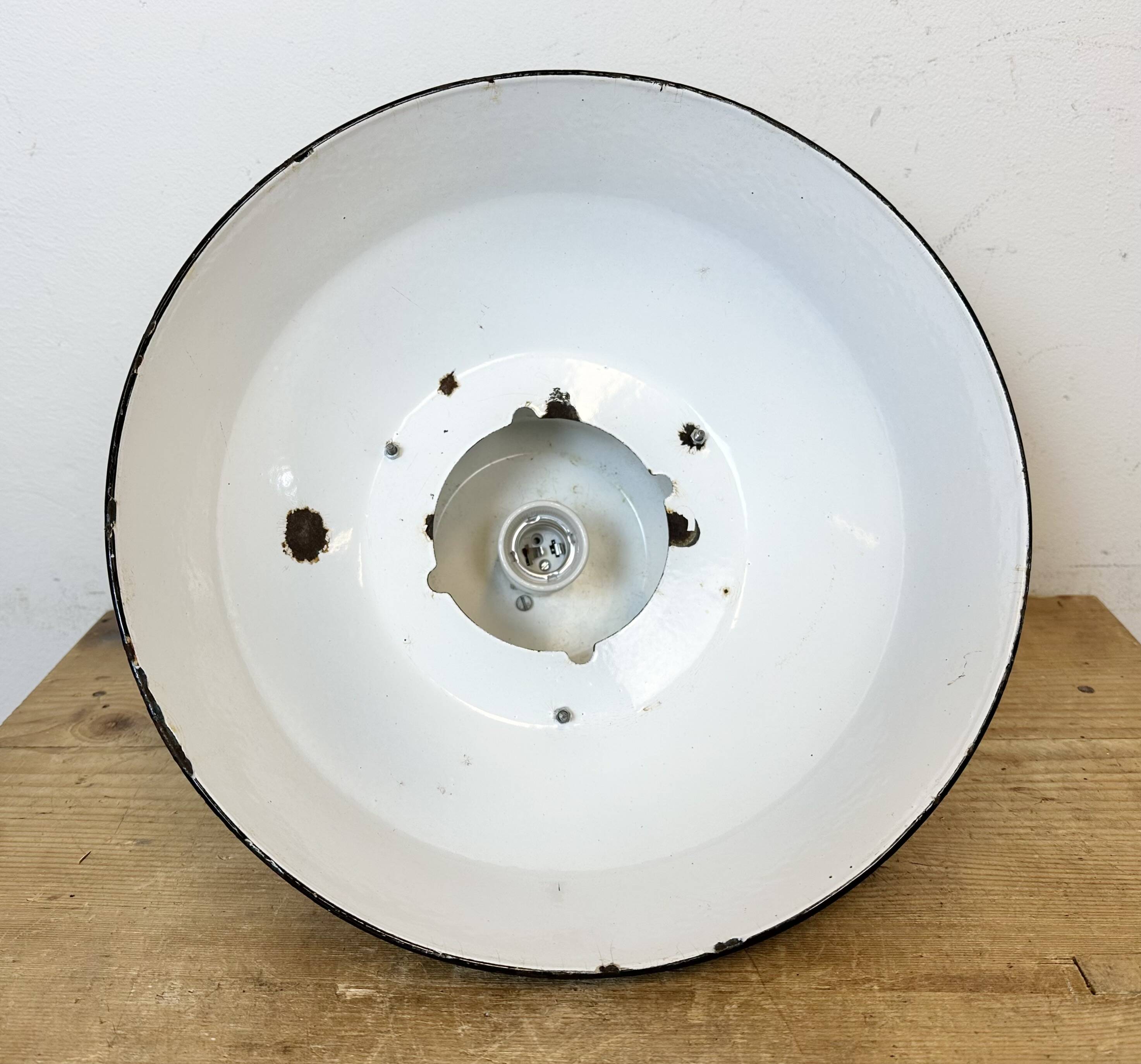 Industrial Black Enamel Factory Lamp with Cast Iron Top, 1960s