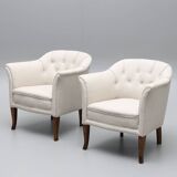 Upholstered armchair white fabric 1970 suede