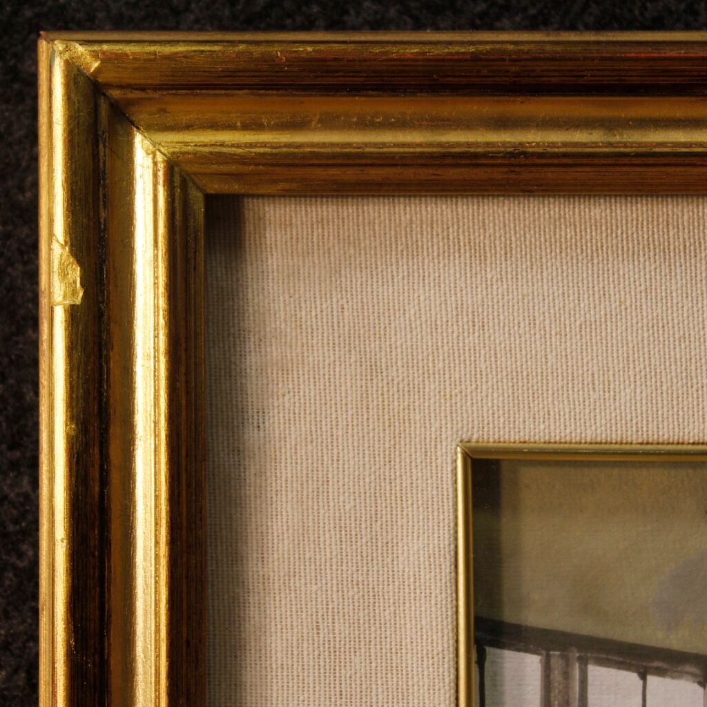 Italian painting interior scene with characters from XXth century