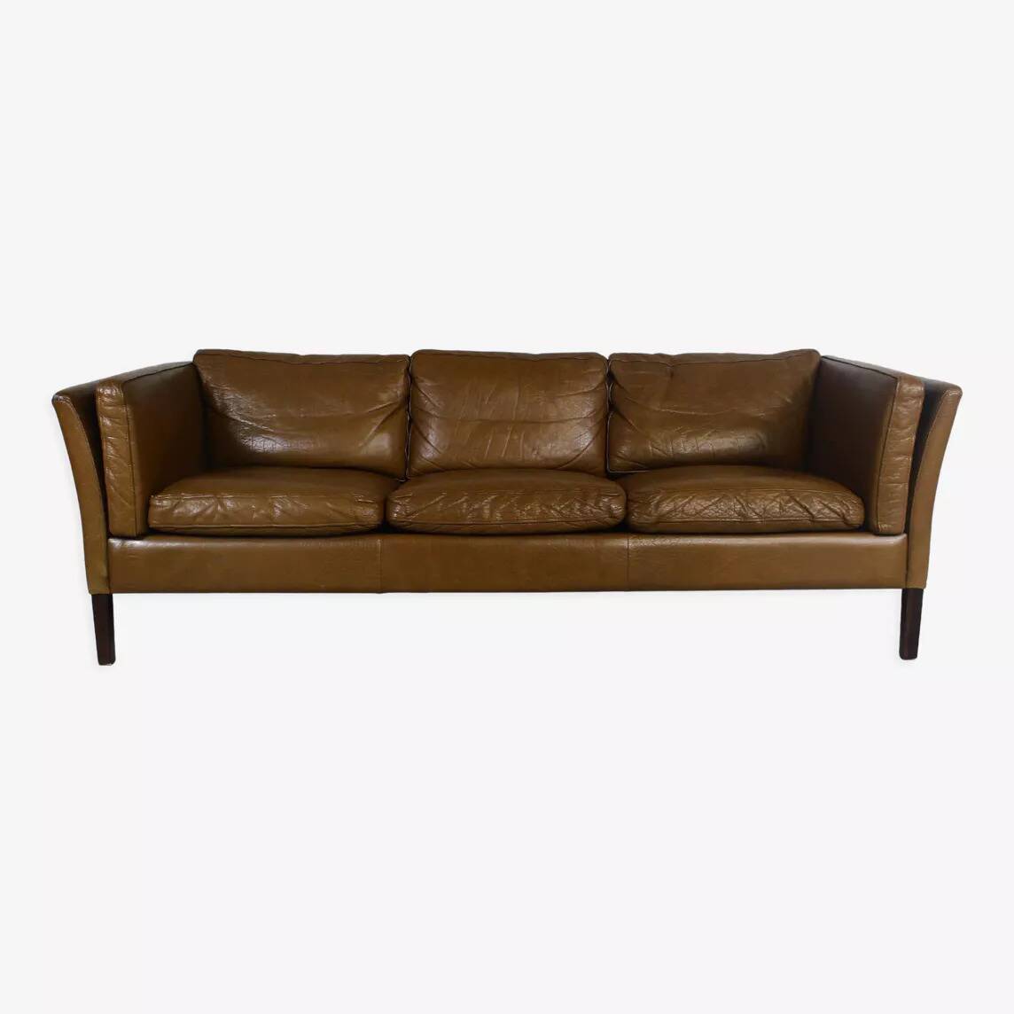1970s brown leather sofa by Vejen Polstermøbelfabrik