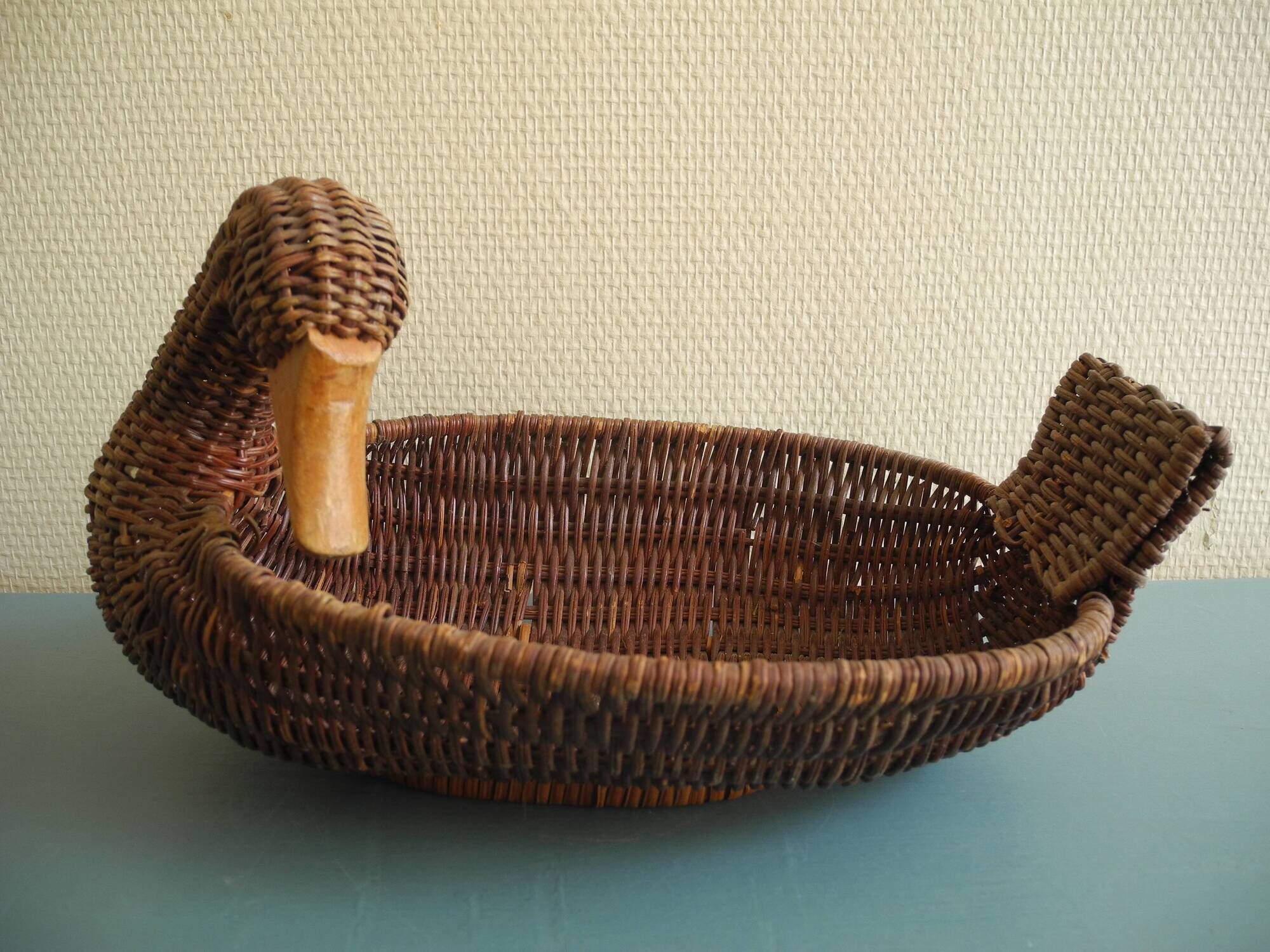 vintage rattan wicker duck basket