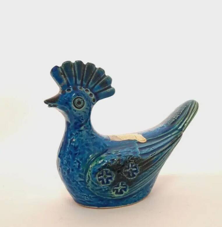 Pair of vintage peacock statues, Aldo Londi for Bitossi, Rimini blu series.