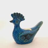 Pair of vintage peacock statues, Aldo Londi for Bitossi, Rimini blu series.