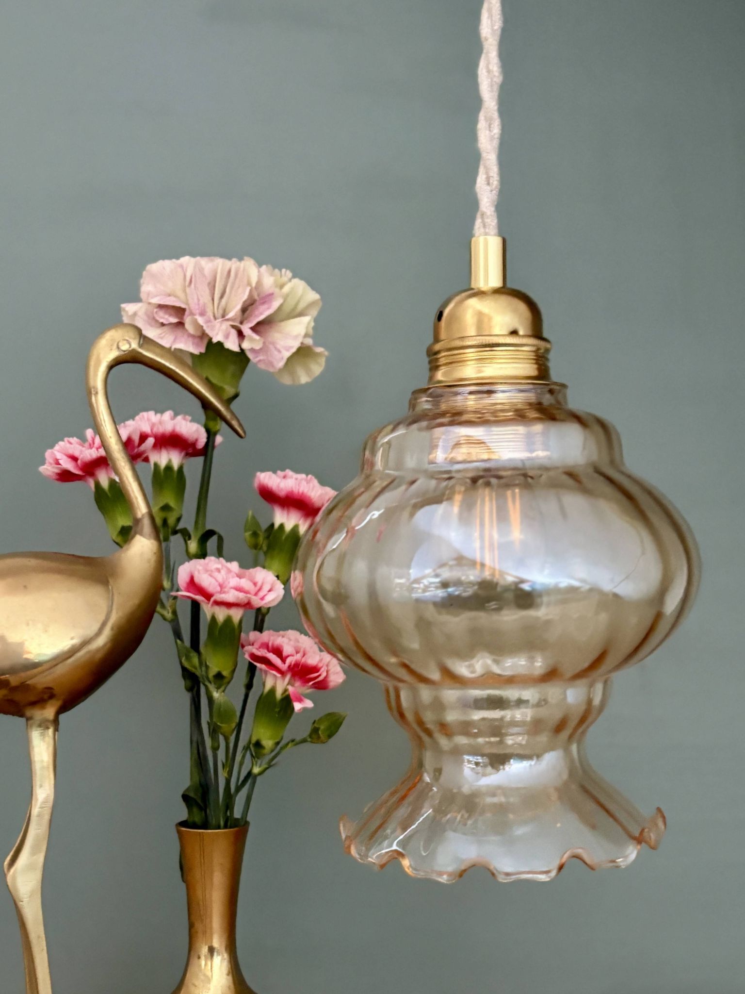 Vintage amber glass globe pendant light