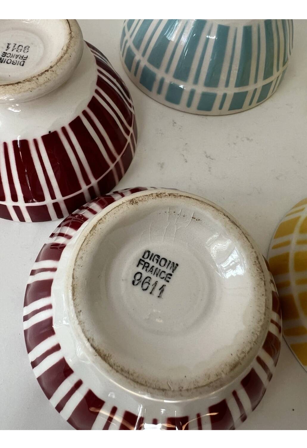 Set of 5 small striped bowls by Digoin France
