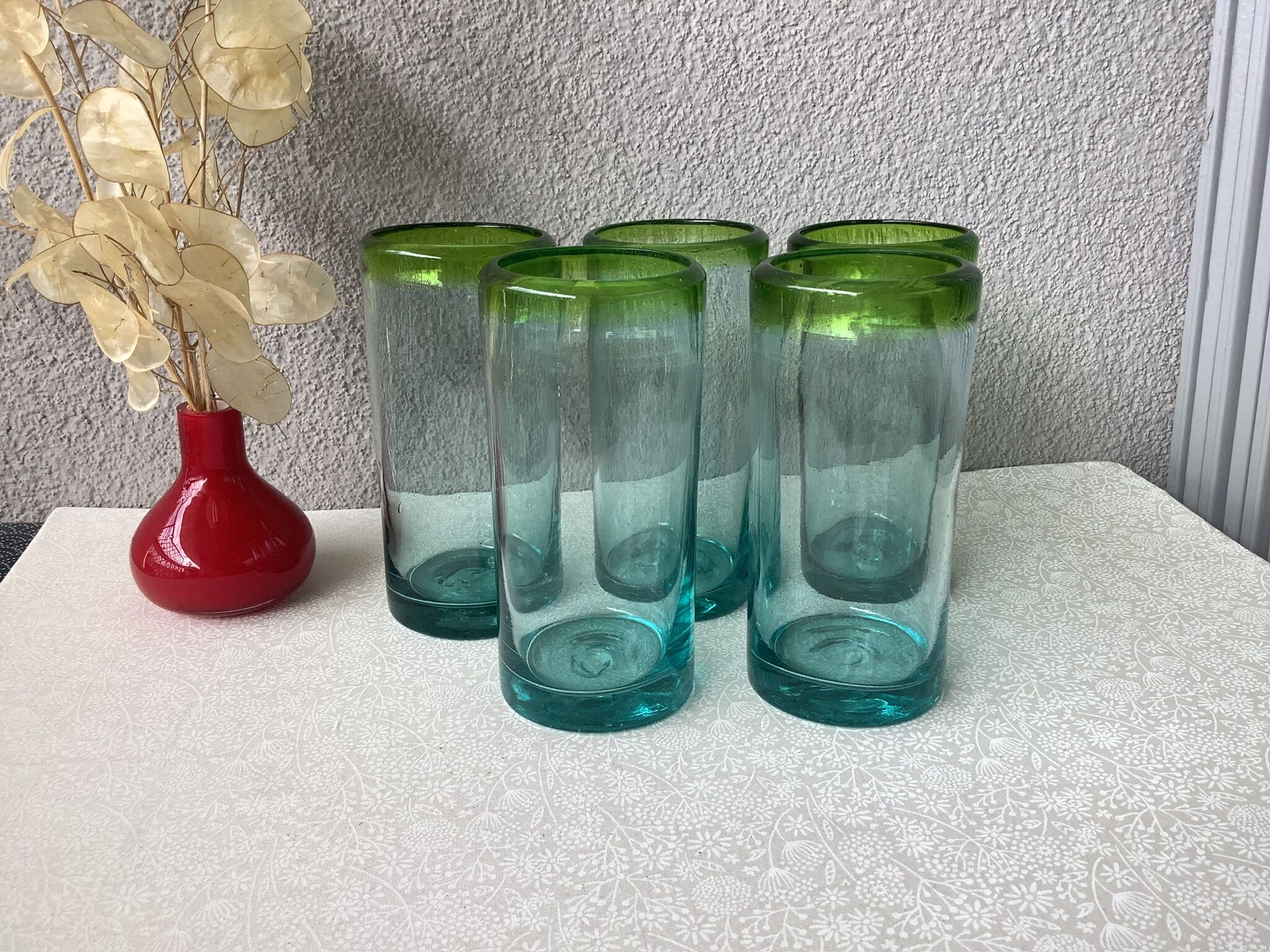 Aztecas Mexico blown glass glasses